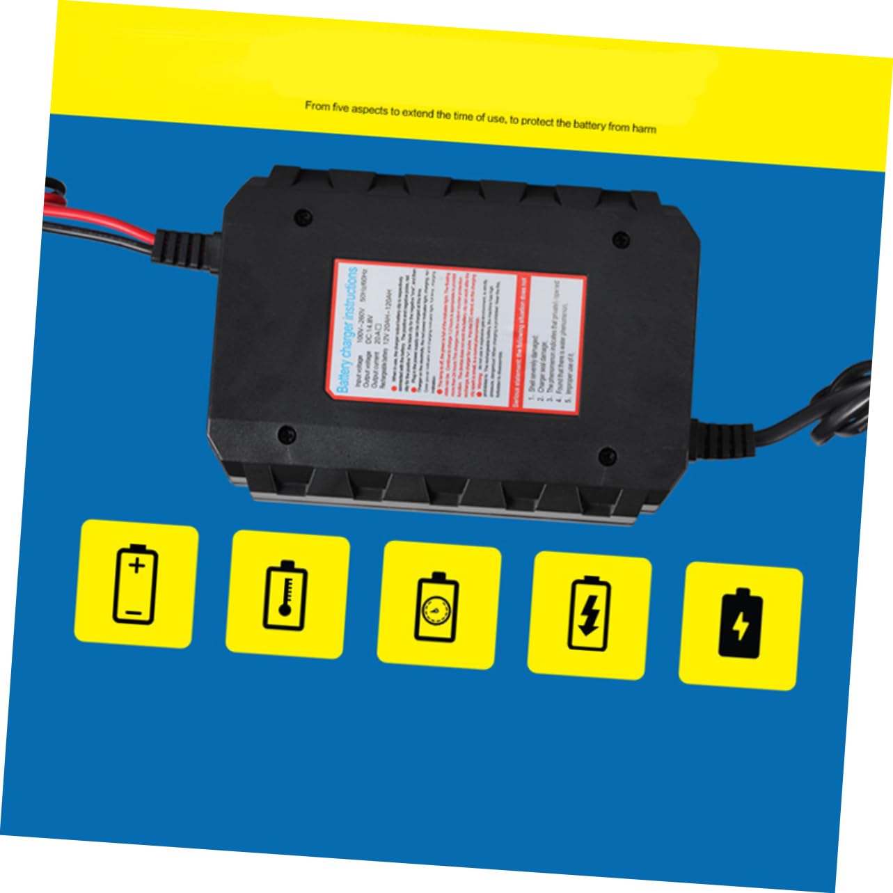 Chargeur de Batterie Automobile 12 V 20 A Noir en Plastique