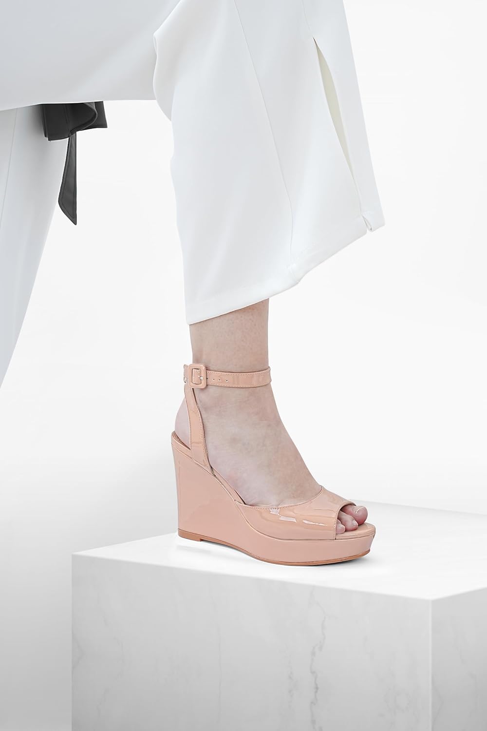 Women's Dressy Platform Wedge Sandals Gold Wedges Peep Toe Patent High Heels Slingback Heeled Comfortable Ankle Strap Shoes - Image 2