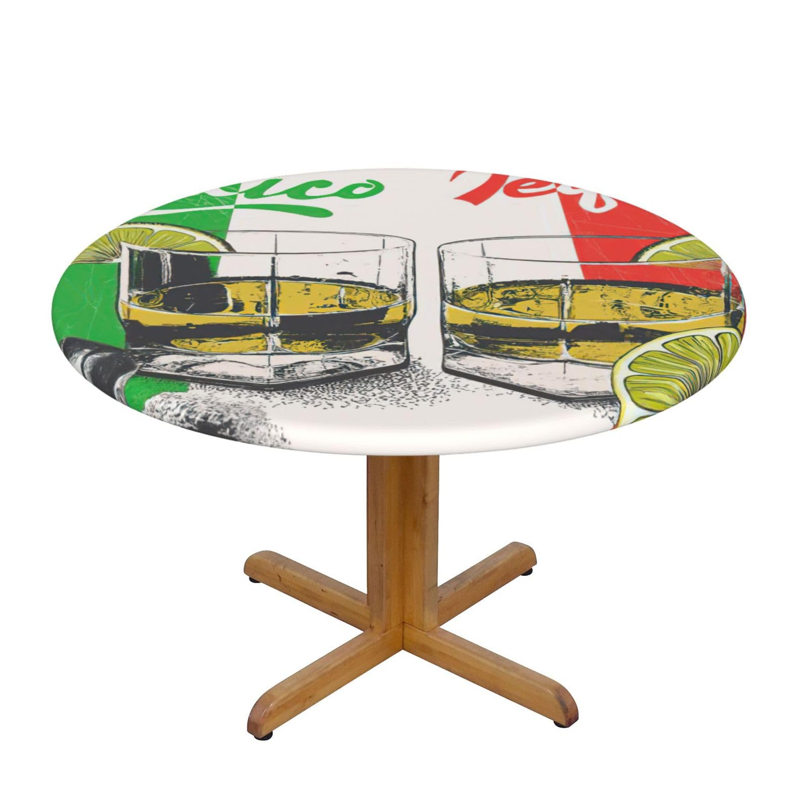 Mexico Flag And Tequila Print Round Tablecloth Waterproof Table Cover Wipe Clean Washable Table Protector For Dining Room