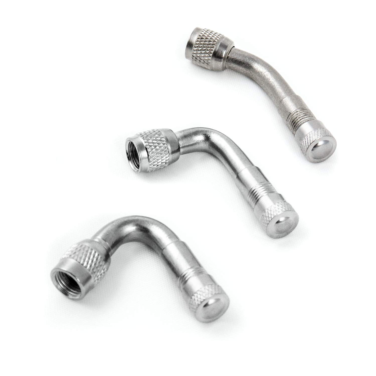 QWORK Prolunga valvola Pneumatici, 6 Pezzi Adattatore per Prolunga Valvola Pneumatico, Estensione Pneumatico Pneumatico in Ottone, per Camion Moto Auto Bici, 45 °, 90 °, 135 °, Argento