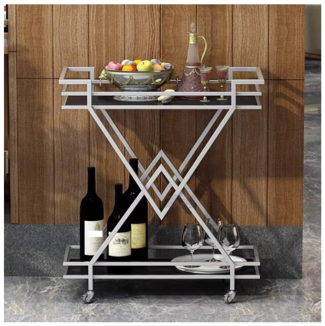 Carro De Cocina con Ruedas, Estilo Europeo, De Hierro, para Postres, para Reparto De Comida, para Recoger Platos, Color Plata, 70 X 35 X 80 Cm.