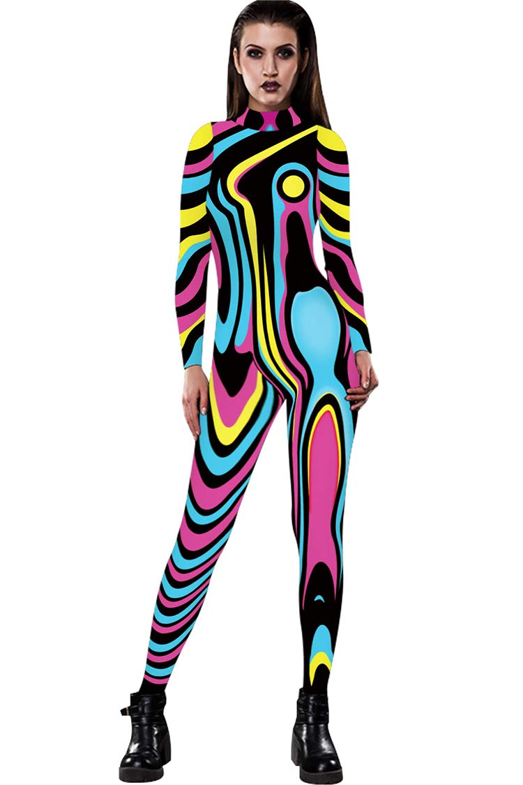 Women's Halloween Costumes Jumpsuits Digital Printed Skinny Catsuit