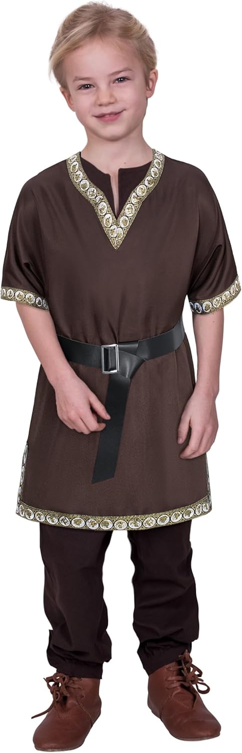 Kids Medieval Costume Boys Viking Tunic Knight Warrior Renaissance Shirts with Belt - Image 2