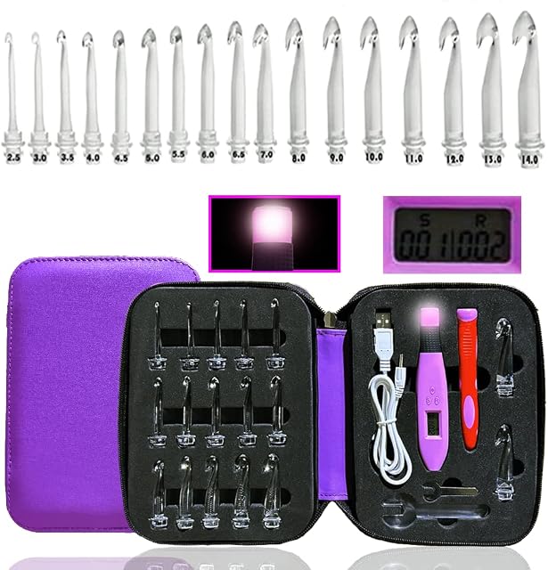 Crochet Hooks Light up Crochet Hook Set 17 Sizes Digital Crochet Hooks with Counter 2.50~14.0mm