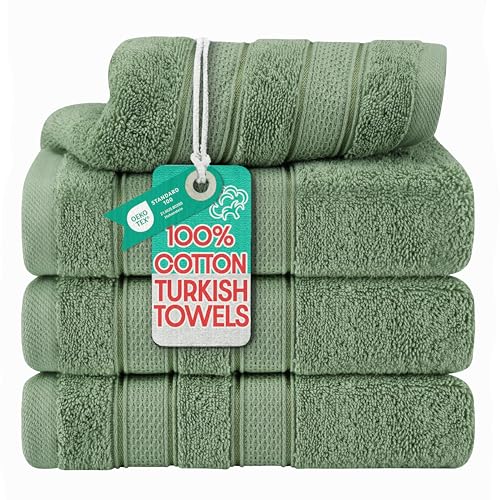 American Soft Linen Salem 100% Cotton Turkish 4 Piece Hand Towels for Bathroom, 600 GSM Soft Absorbent Quickdry Hand Face Towel Set, Sage Green