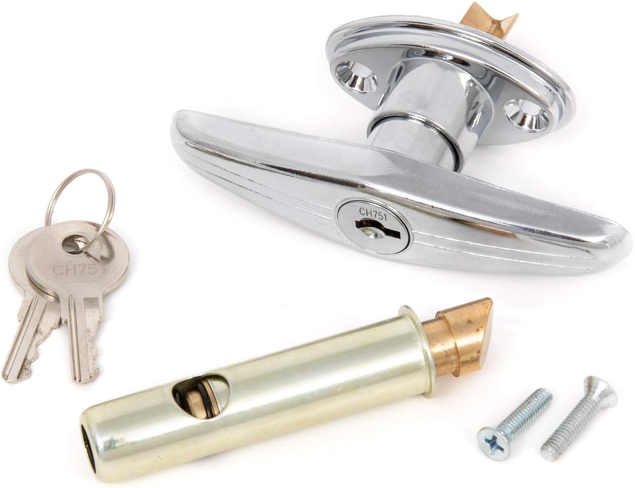 Oswald Supply T Handle and Latch Set, Chrome Locking with V- Spindle, Round Bolt/Plunger Latch, Midland Style with Keys and Hardware for Trash Chute and Linen Chute Doors