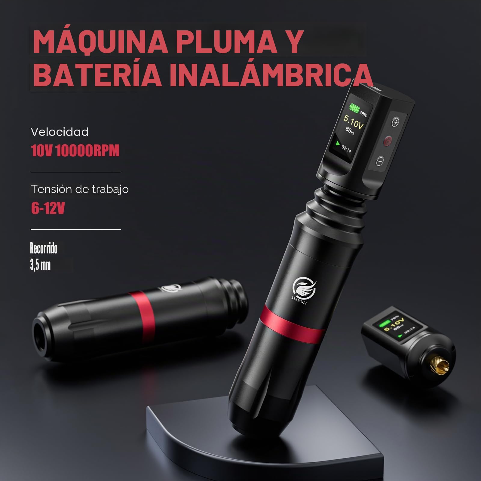 LIUMATE Máquina de Tatuaje Inalámbrica Kit 1900mAh 20 Agujas 10 Botellas Tinta