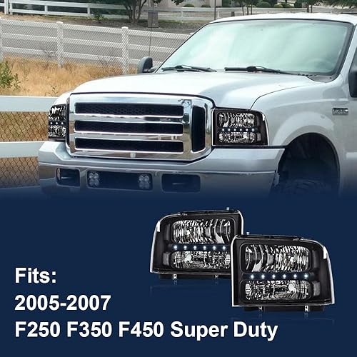 Miniatura 9 de CHEDA Faros delanteros LED DRL, compatibles con Ford F250 F350 F450 F550 Super Duty 2005 2006 2007, faros delanteros de esquina ámbar (lente
