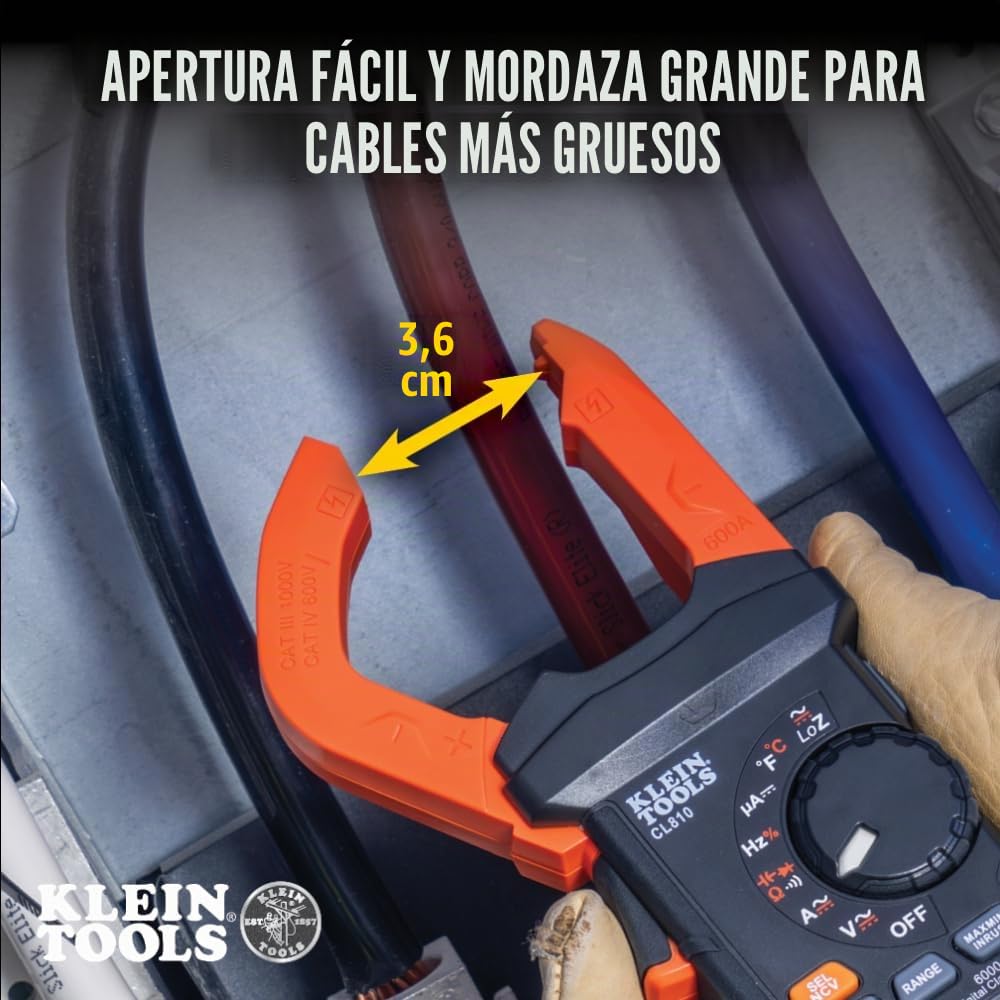 Klein Tools CL810 Pinza Amperimétrica Digital 600A AC/DC | Multímetro de Pinza TRMS Auto Rango | Voltaje Resistencia Frecuencia Capacitancia Temperatura Inrush | NCV LoZ | Luz de trabajo CAT III