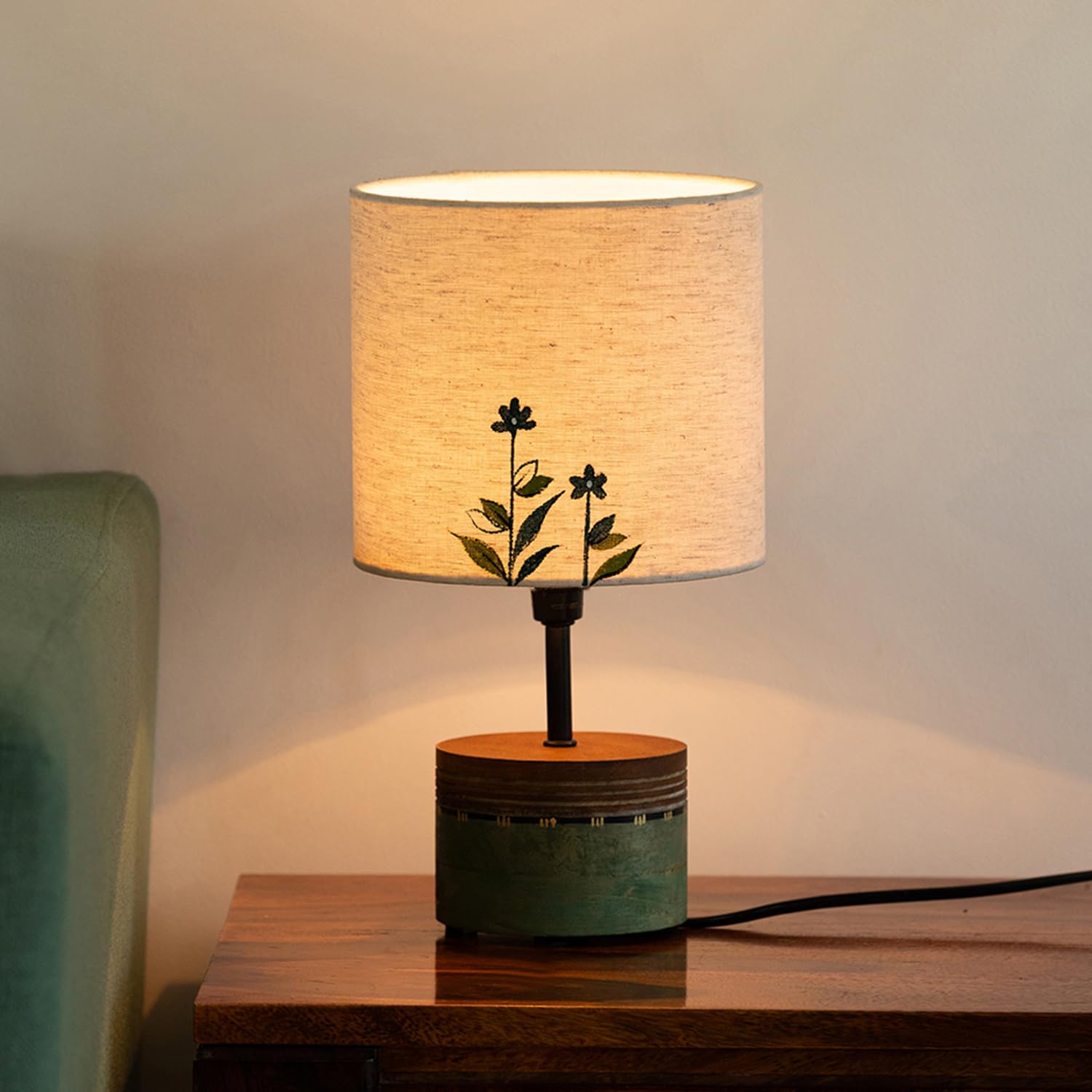 ExclusiveLane 'Dainty Flowers' Hand-Painted Decorative Mango Wood Table Lamp for Bedroom Décor (12 Inches) Without Bulb | Lamps for Living Room Decoration | Decorative Bedside Table Lamp for Home-image-49