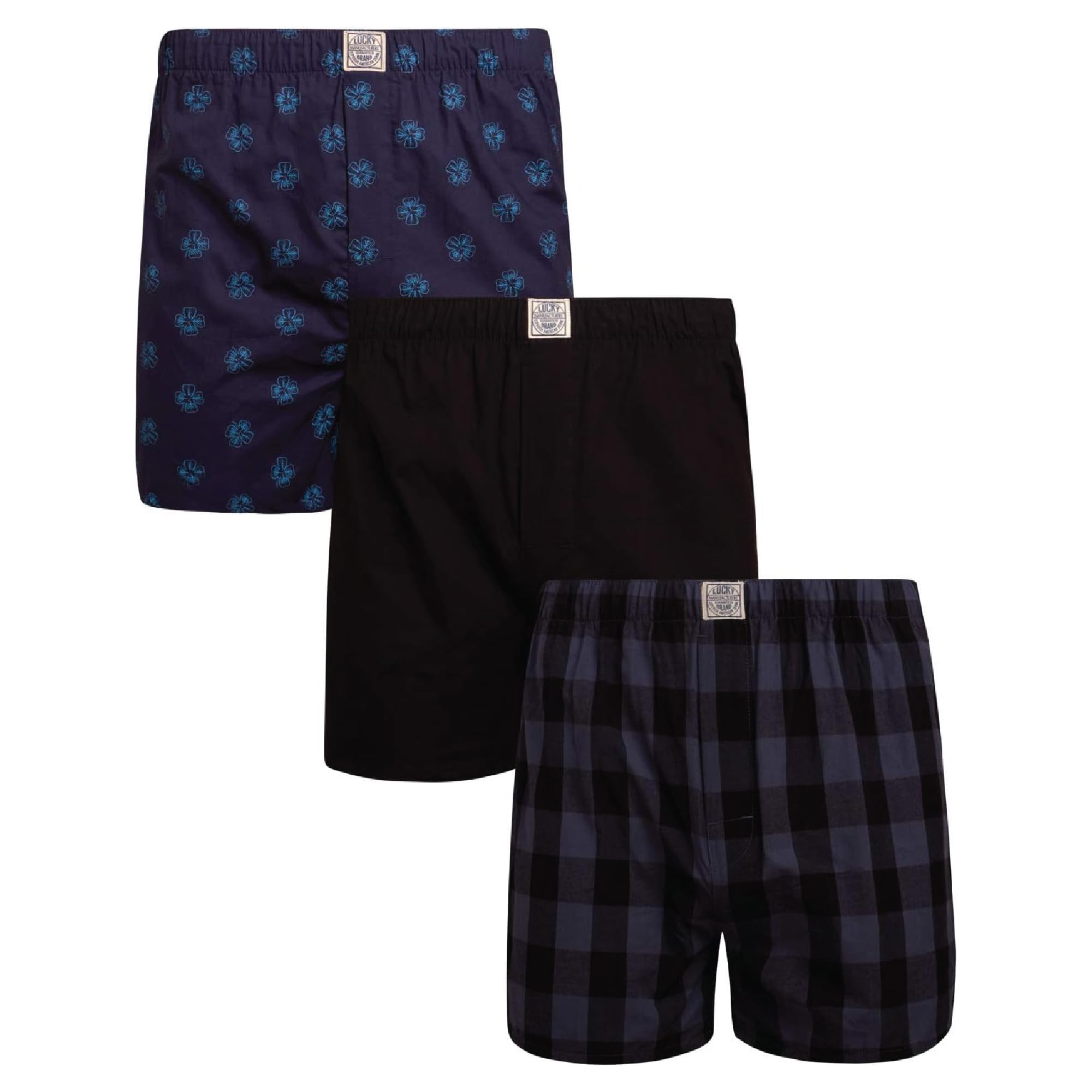 Mens Boxer Shorts - 3 Pack 4'' Inseam Woven Cotton Boxers for Men with Functional Fly Mens Underwear Boxers