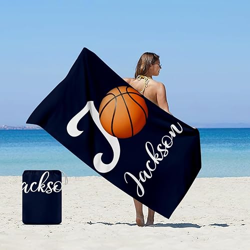 Miniatura 9 de Toalla de playa con nombre personalizado, diseño de sóftbol con bolsa de almacenamiento, toallas de baño de microfibra suave absorbente de gran