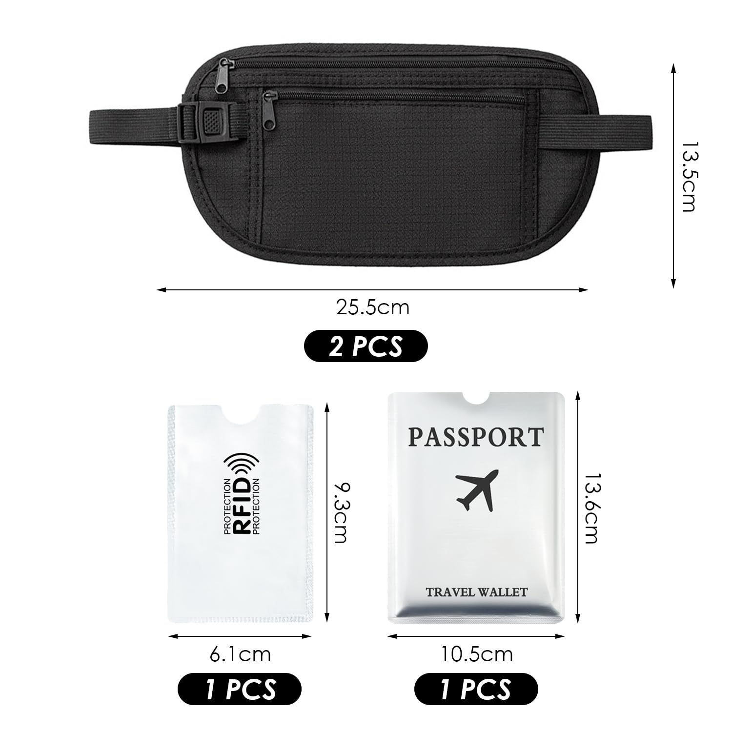 2 Tasche Antifurto, 1 Porta Passaporto Anti-Smarrimento In Argento, 1 Porta Carte Anti-Smagnetizzazione, Tasche Per Cellulare Regolabili, Custodia Protettiva Per Carte Di Credito Antifurto.