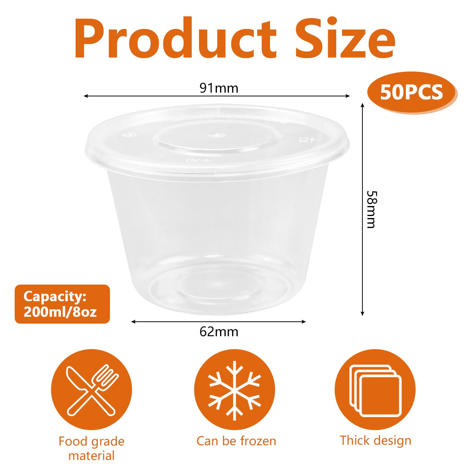 LANSKYLAN 50 Pezzi Piccoli Contenitori con Coperchio 200ml Vasetti di Plastica con Coperchio Barattoli Trasparente per Alimenti Contenitori Piccoli per Alimenti per Salse Zuppe Condimenti Creme e DIY