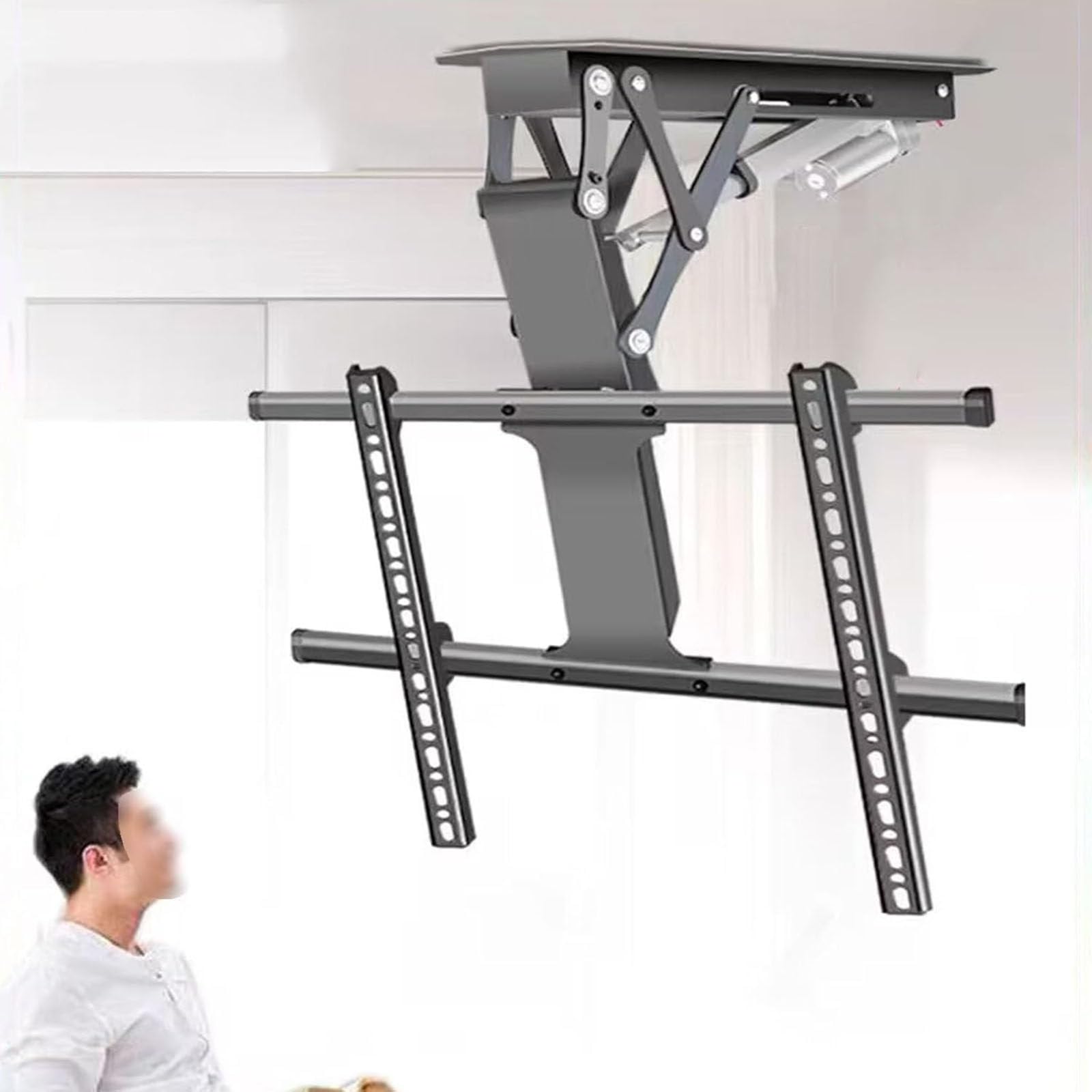 Supporto TV da soffitto motorizzato con sollevatore a discesa nascosto, regolabile elettrico per TV da 32 a 75 pollici fino a 45 kg, ideale per l'intrattenimento domestico salvaspazio