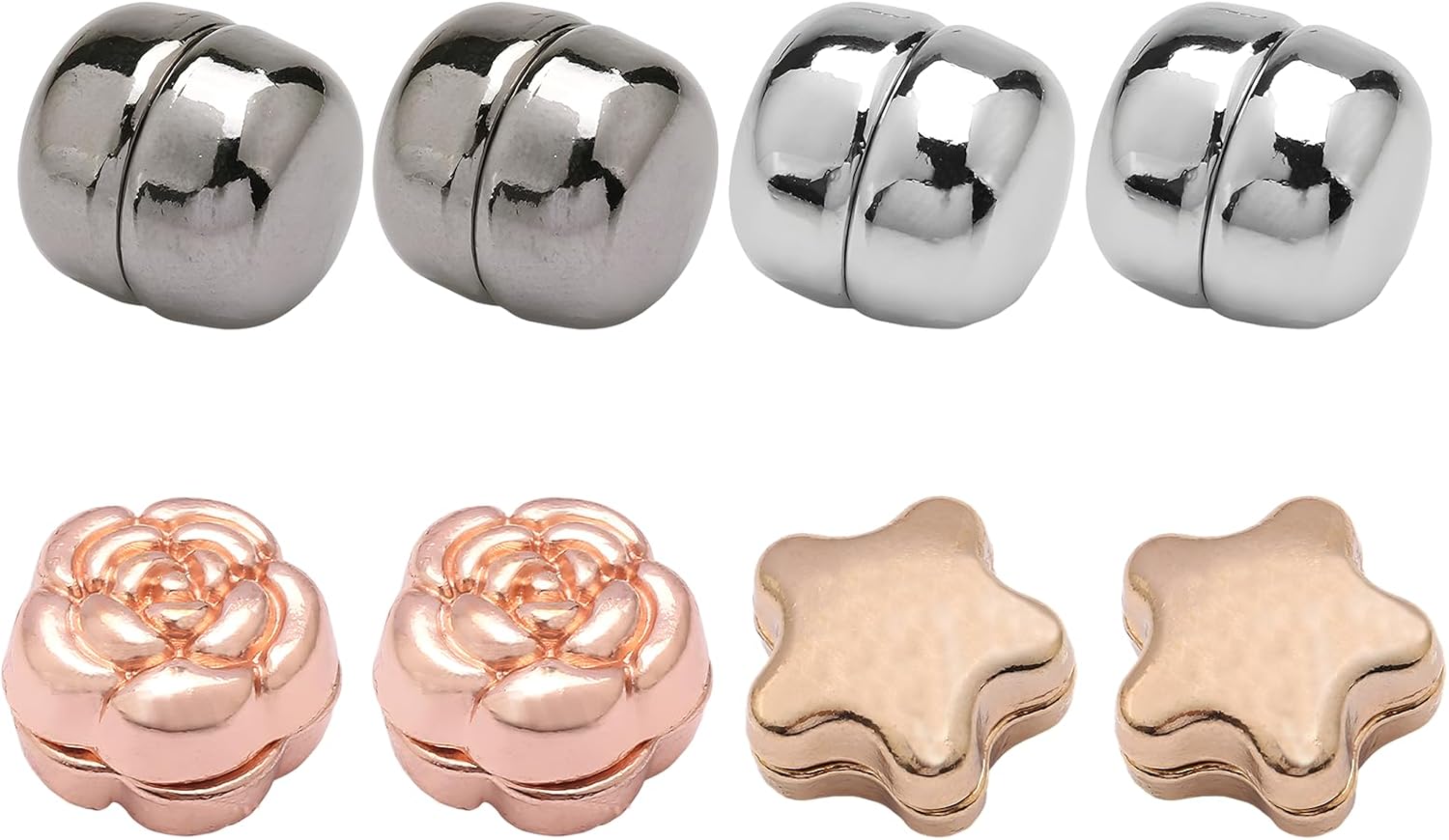 Magnetic Hijab Pins,Pinless No-Snag Hijab & Scarf Magnets, Round Flower Star Designs, Gold Silver Rose Gold Gunmetal, Secure Fabric-Friendly Closures