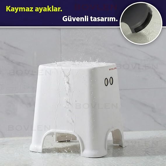 Kaydırmaz Banyo Taburesi, 120 KG Taşıma Kapasiteli Kaymaz Banyo Taburesi, Çocuk Taburesi, 1. Sınıf Sert Plastik, (E-B-Y 30x42x34 cm)