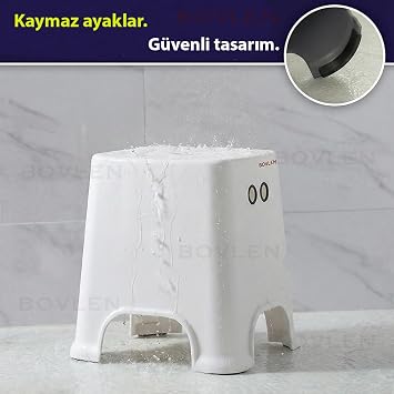 Kaydırmaz Banyo Taburesi, 120 KG Taşıma Kapasiteli Kaymaz Banyo Taburesi, Çocuk Taburesi, 1. Sınıf Sert Plastik, (E-B-Y 30x42x34 cm)