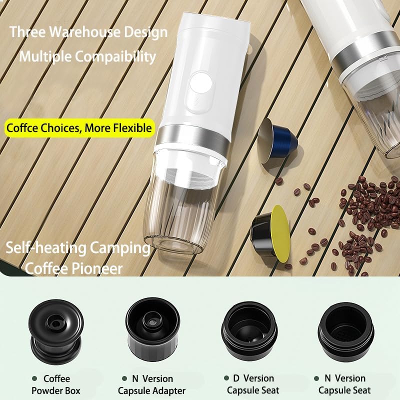Miniatura 4 de Cafetera eléctrica portátil para café expreso, máquina de café de viaje, cafetera de auto calentamiento con tipo C, con café molido y cápsula NS