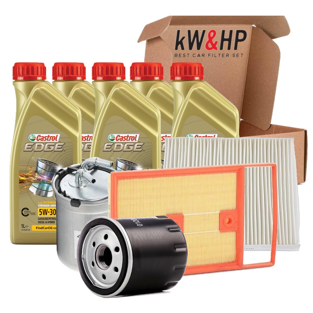 KIT TAGLIANDO 4 FILTRI (ARIA, ABITACOLO, OLIO, CARBURANTE) + 5 LITRI OLIO MOTORE 5W-30 (PR14981/23)