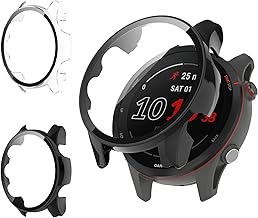 Haofun 2 Pièces Coque Compatible avec Garmin Forerunner 255/255 Music Protection Ecran, Dur PC Matériel Anti-Choc Case, 9H HD Ultra Verre Trempé Écran - Noir + Transparent