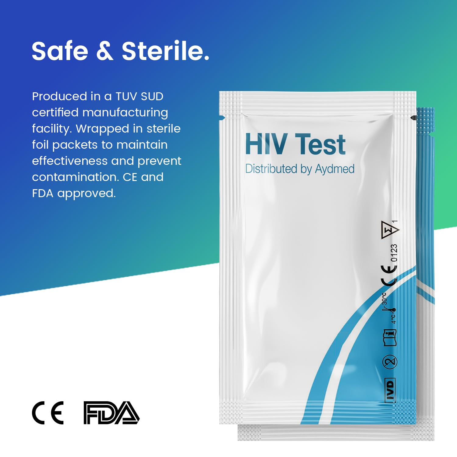 2 x Aydmed Kit per test rapido HIV Autotest HIV-1 e HIV-2 Livello di sensibilità 100% | Livello di precisione del 99,79% Testare il sangue per gli anticorpi contro il virus dell'immunodeficienza umana