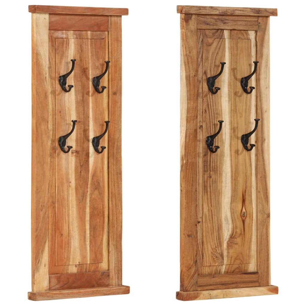 Lot de 2 porte-manteaux muraux en bois d'acacia massif, porte-manteau rétro avec 4 crochets, panneau mural rustique pour couloir et chambre à coucher, 38 x 100 cm