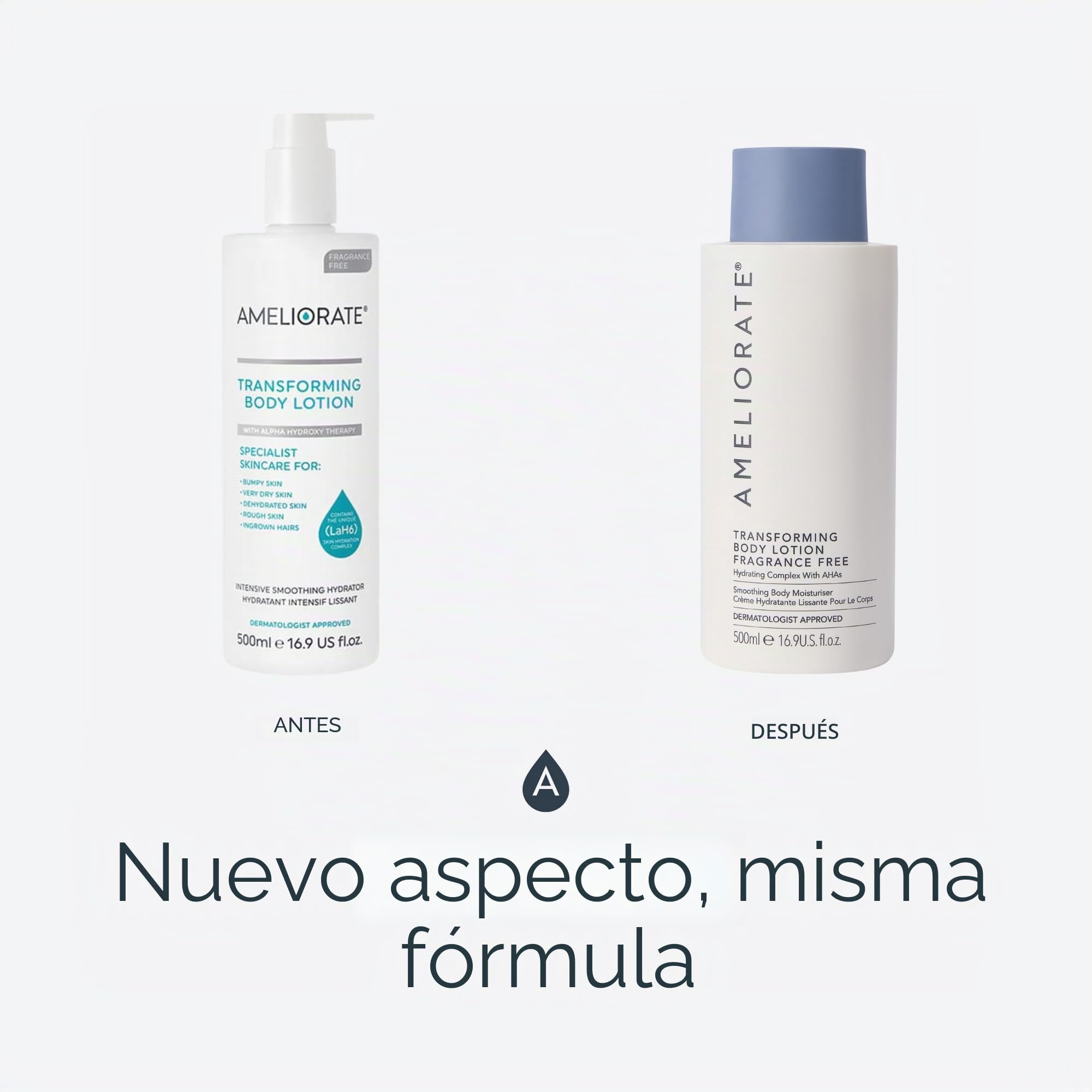 AMELIORATE Transforming Fragrance Free Body Lotion 500ml Keratosis Pilaris | Daily Moisturiser, Lactic Acid AHA, Strawberry Skin, Helps Remove Dead Skin Cells, Smoothes Bumps & Ingrown Hairs, Rough Dry