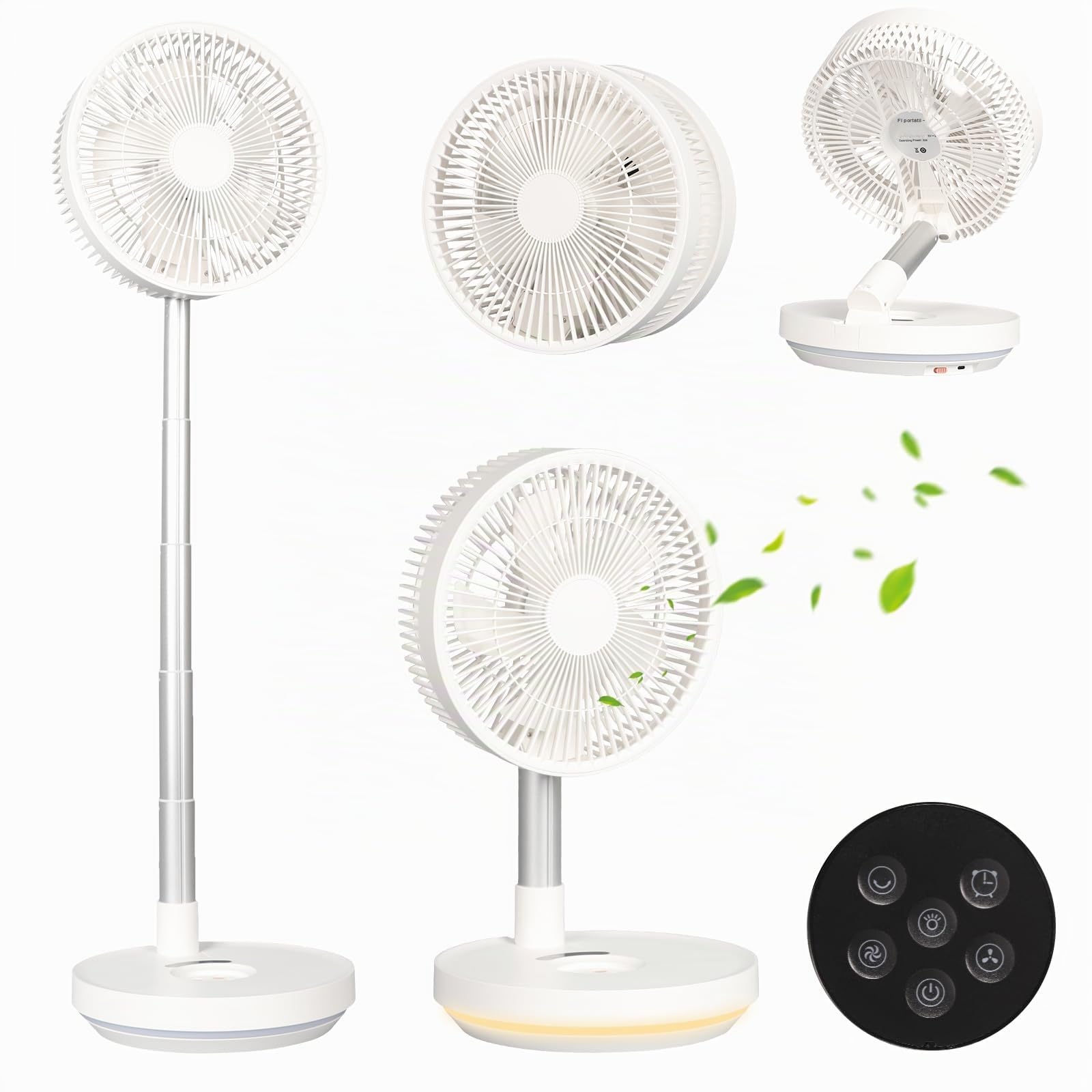 Ventilador de Pie Oscilante Portátil Plegable con Remoto, 5.5-36 pulgadas Altura Ajustable, 7200mAh USB C Pequeño Mesa Ventiladores Silencioso con Temporizador para Viajes Camping Dormitorio