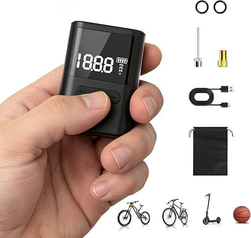 Roadvo Mini bomba de neumáticos para bicicleta, bomba de aire eléctrica portátil de 120 PSI con medidor digital, inflador de neumáticos rápido con