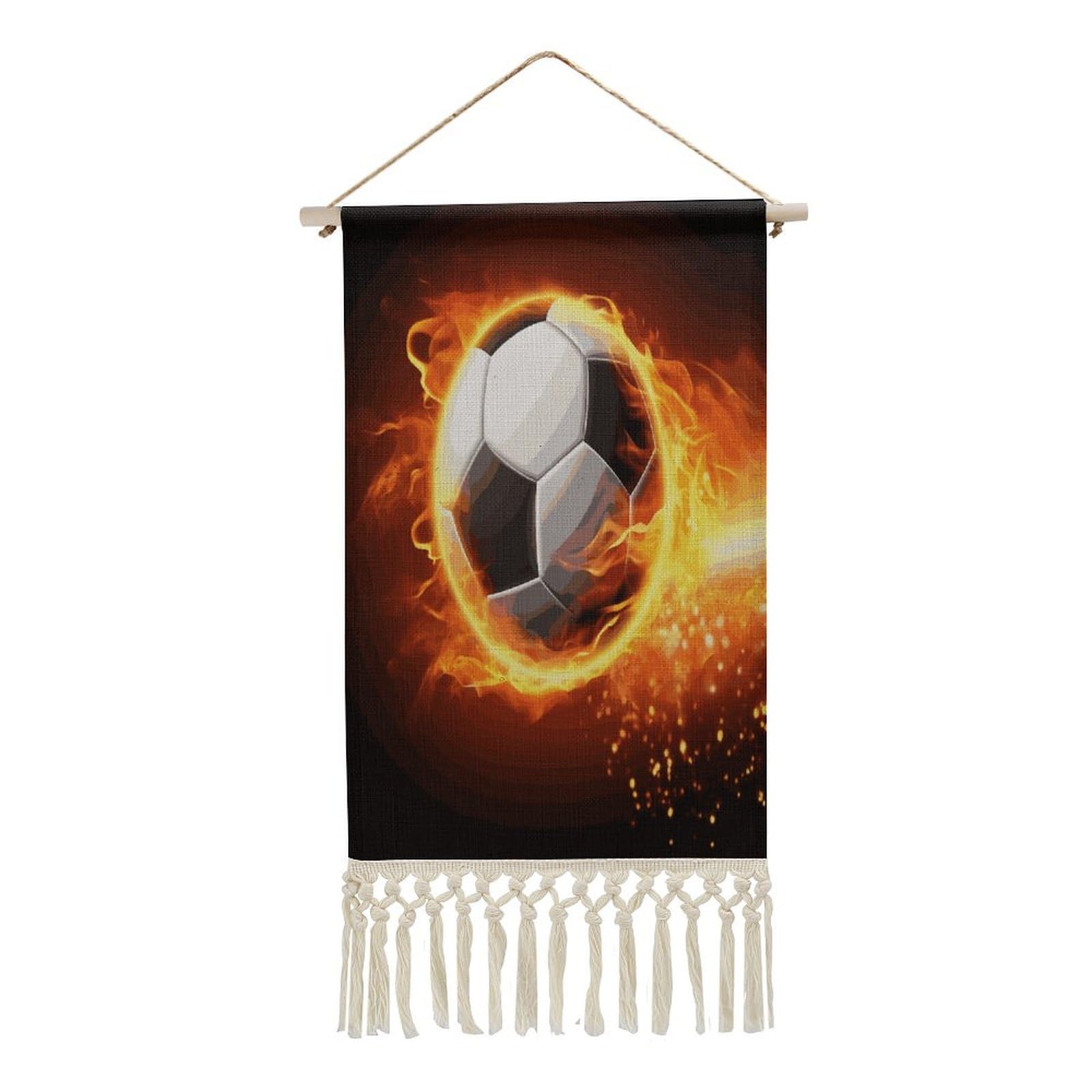 Adfgyerh Style Soccer Flame(1) Tapestry With Tassels Cotton And Linen Hanging Posters, Wall Art For Travel Gift, Wall Tapestry For Office Home Decor Bedroom Living Room Decor