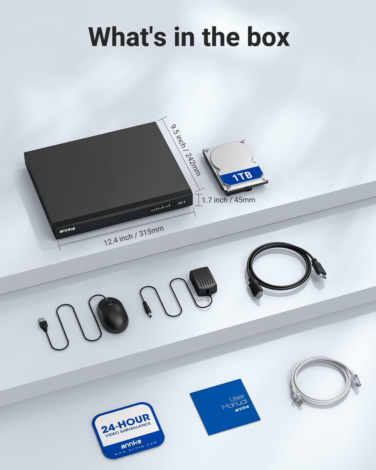 ANNKE 8CH 4K DVR mit 1TB Festplatte, 8MP H.265+ CCTV Network Digital Video Recorder, Erkennung von Person/Fahrzeug, Unterstützt 8 analoge und 4 IP Kameras, E-Mail Alarm mit Bildern