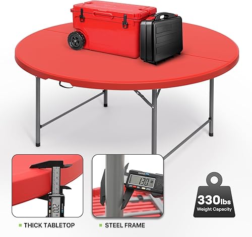 Miniatura 7 de Magshion Mesa plegable redonda de 60 pulgadas de 5 pies de plástico plegable para comedor comercial para interiores y exteriores, camping, picnic,