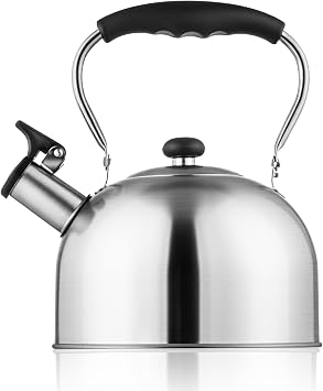 Whistling Tea Kettle 2.64 Quart Stovetop Teapot, Stainless Steel Water Kettle for Camping & Kitchen, Foldable Handle Perfect for Coffee & Tea