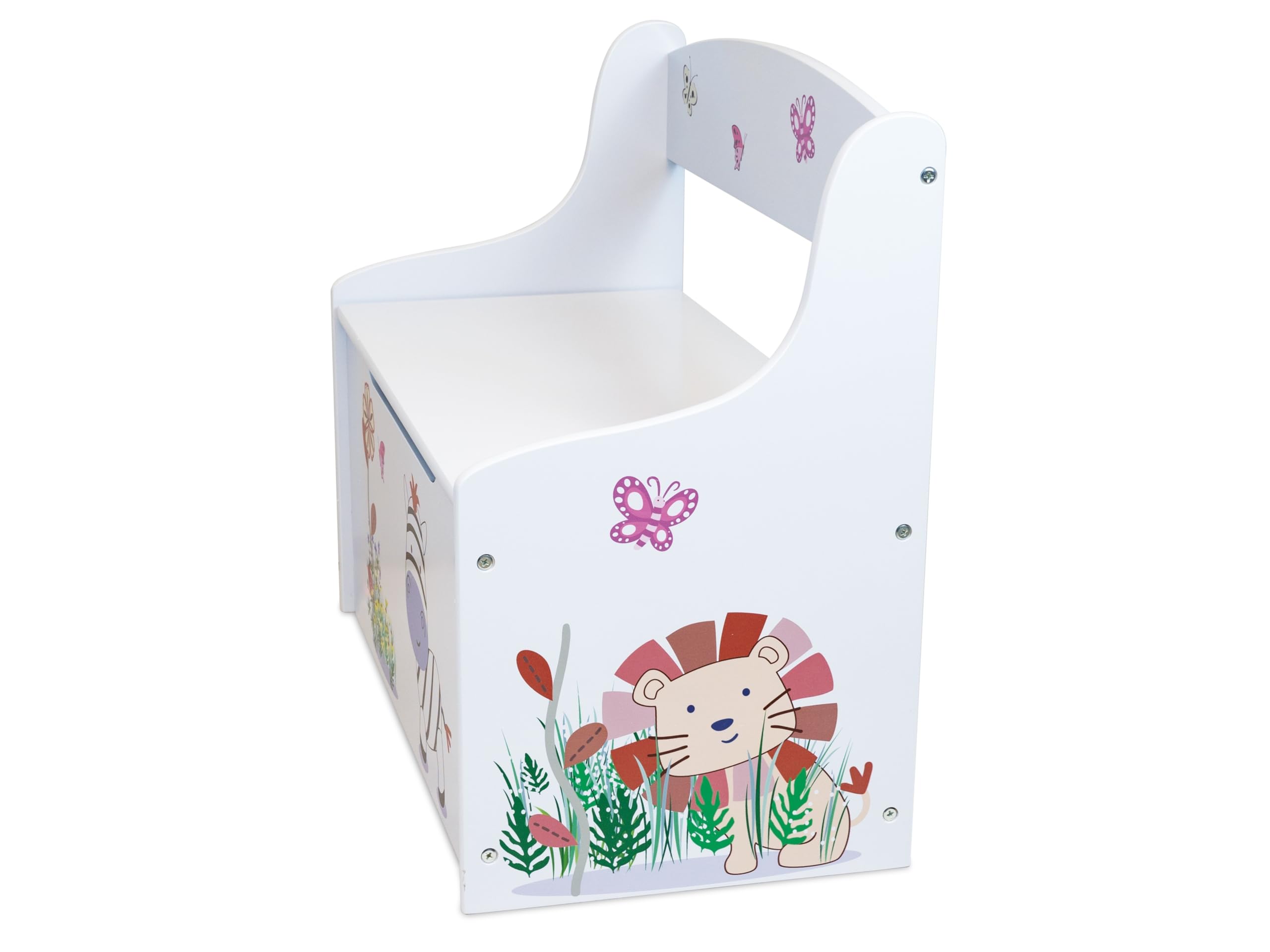 Teorema Giocattoli, Cassapanca Porta Giochi Bambini, Panca Contenitore 2 in 1 con Schienale, Baule in Legno con Coperchio di Sicurezza per Cameretta, Design Animali