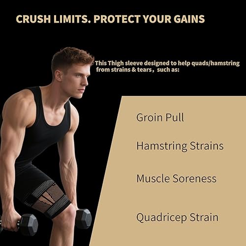Miniatura 4 de Mangas de compresión para isquiotibiales con correas ajustables, soporte de manga de muslo con infusión de cobre para correr, recuperación y