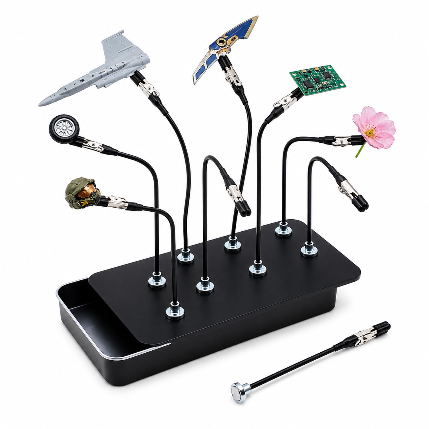 12 PCS Magnetic Bendable Alligator Clip Set with Metal Storage Box Adjustable Helping Hands Soldering Holder, Bendable Gooseneck for Miniature Modelling Tools Model Holder for Painting, DIY Craft Kit