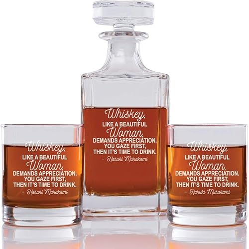 Abby Smith Whisky Like A Beautiful Woman Exige apreciación Primero Entonces es hora de beber Decantador grabado y vasos de rock, juego de 3