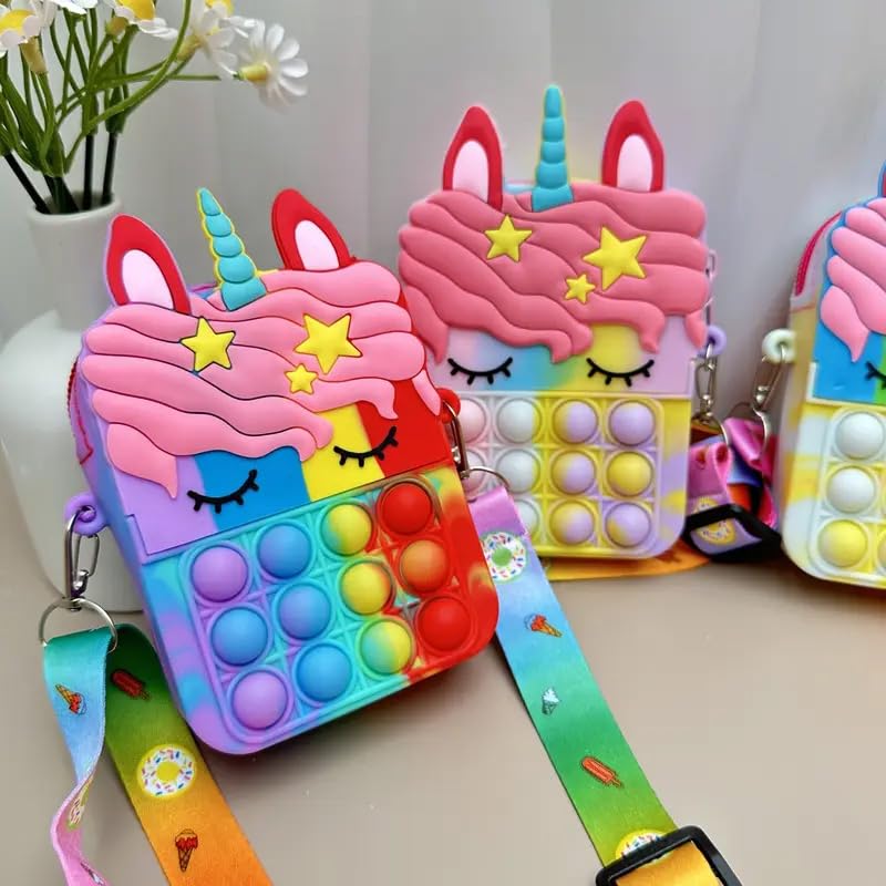 Colorful Unicorn Crossbody Bag - Waterproof Silicone, Adjustable Strap, Zip Closure, Polyester Lined - Fun Purse4
