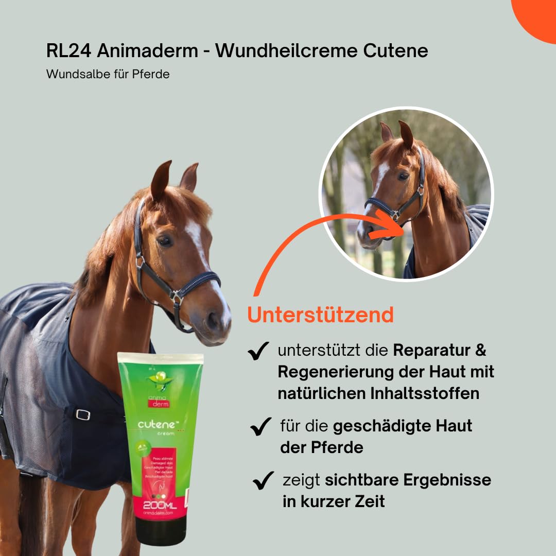 RL24 Animaderm - Wundheilcreme Cutene – Wundsalbe für Pferde – regeneriert geschädigte Pferdehaut – Wundheilsalbe für alle Hautprobleme – Heilsalbe – Pferdepflege – 1 x 200 ml