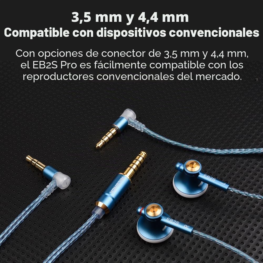 NICEHCK EB2S Pro Flat Head Earbuds: 1DD 15,4 mm LCP Dynamic Driver Auriculares con micrófono, cable trenzado OCC plateado, con cable, bajo IEM simétrico, sonido estéreo HiFi,