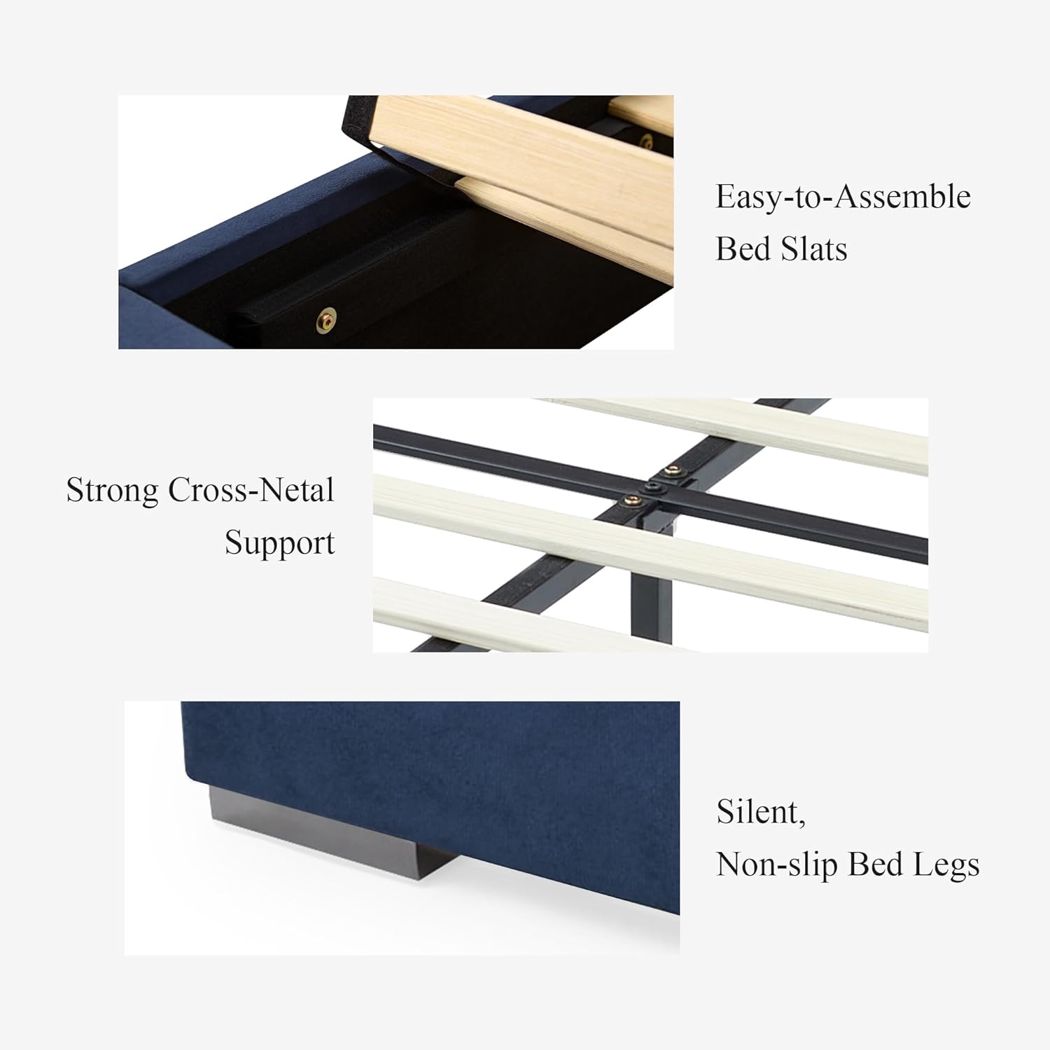 DEINPPA Luxury King Bed Frame with Built-in Gold LED Lights and Nightstands, King Size Platform Bed with Oversize Upholstered Headboard, No Box Spring Needed-Royal Blue King Royal Blue