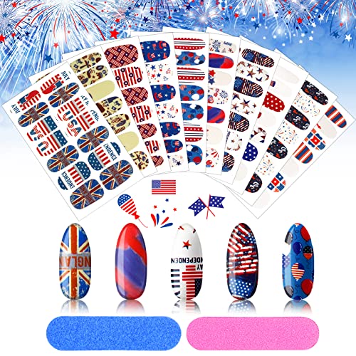 Maitys 140 Pcs Patriotic Full Nail Wraps Stickers, Glitter USA Flag Style