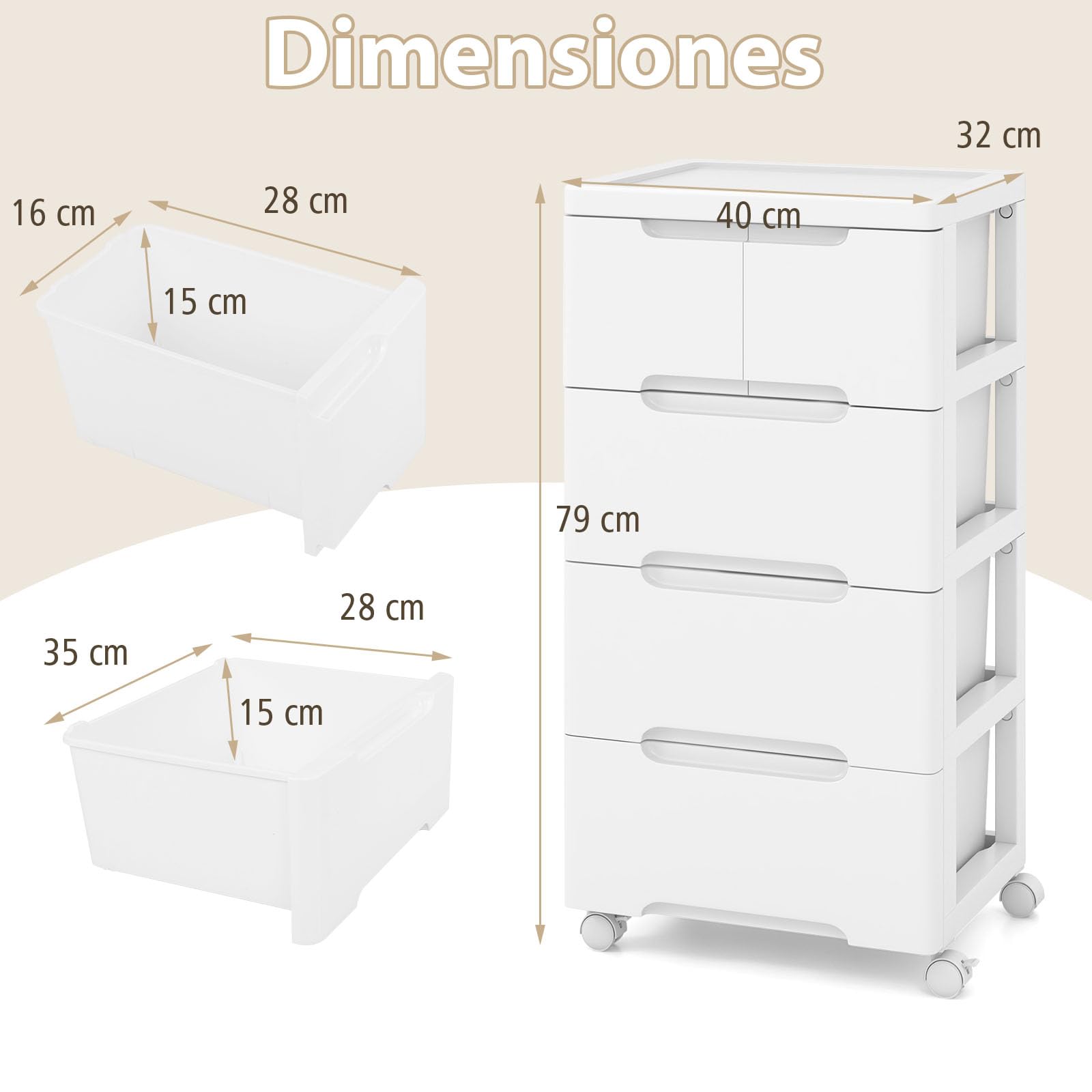 COSTWAY Armario de Almacenaje Rodante, Unidad de Almacenaje Vertical con 5/6/7 Cajones, Ruedas Universales y Bloqueables, Contenedor de Almacenaje, Organizador de Plástico para Salón (5 cajones)