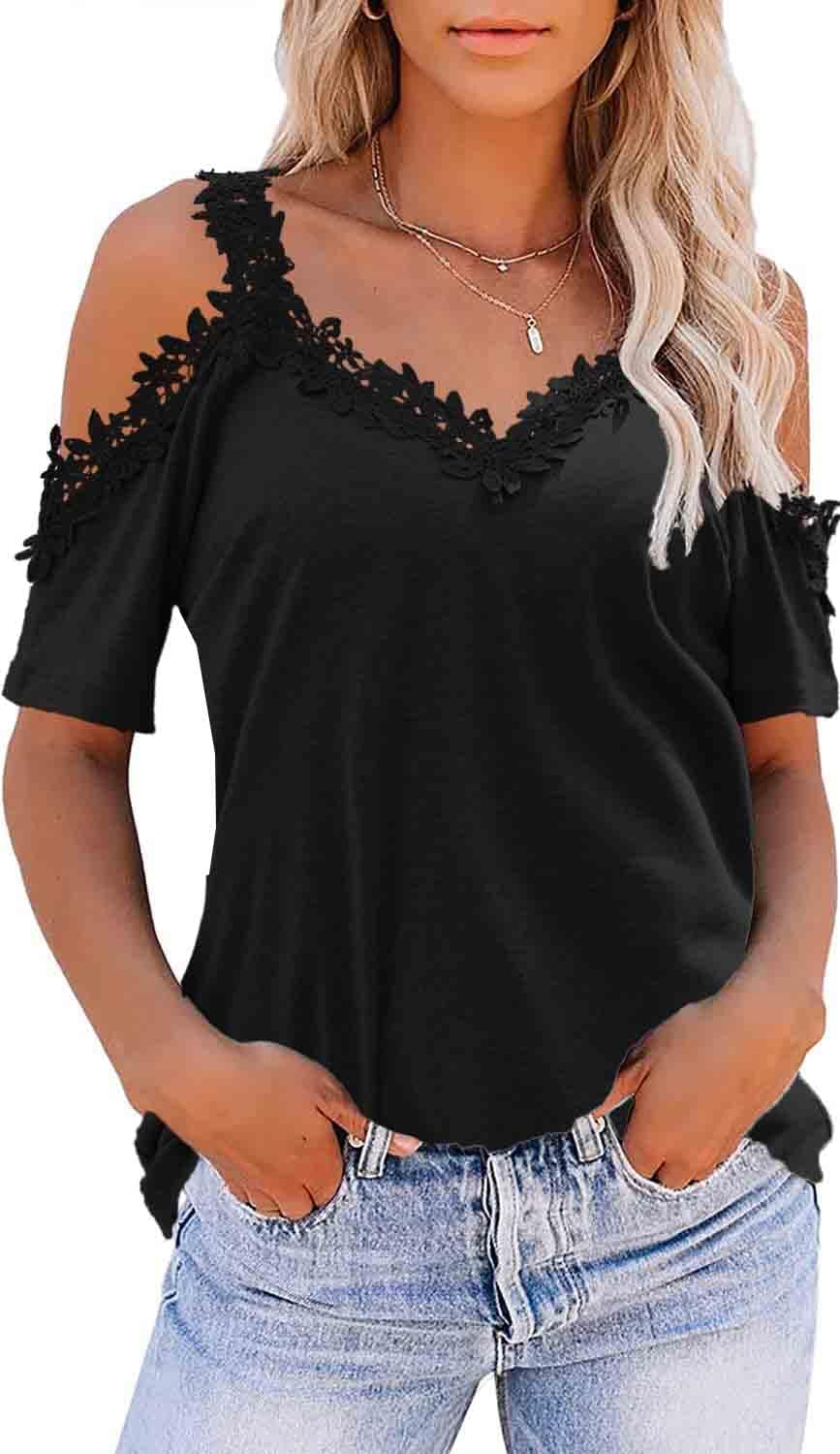 KKG Womens Sexy Cold Shoulder Tops, Casual Off Shoulder Open Shoulder Shirts