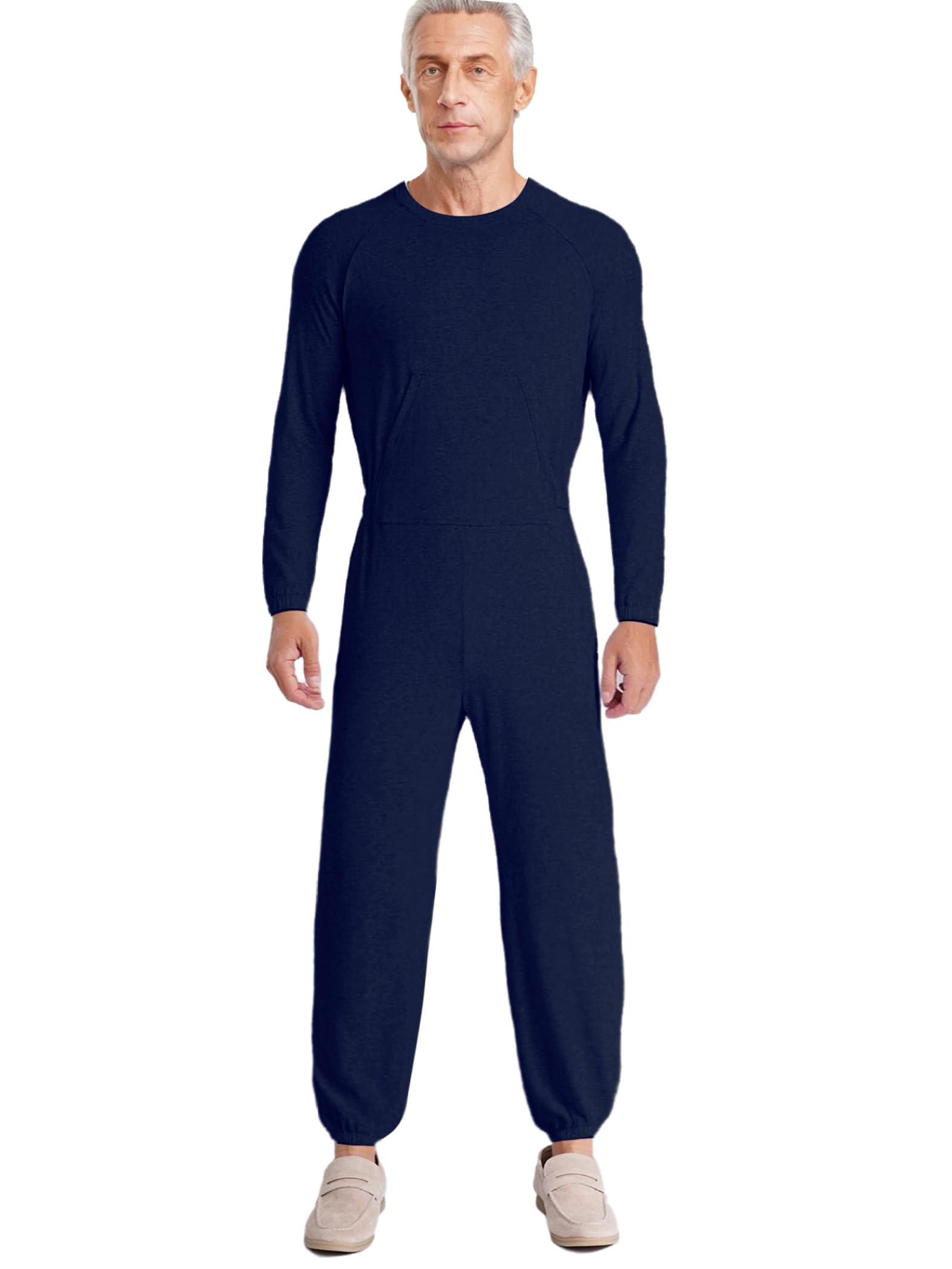 Pflegeoverall Herren Damen Langarm mit Reißverschluss Auf Dem Rücken Schlafanzug für Senioren Alzheimer Inkontinenz Anti-Entkleidungs-Overall Adaptive Kleidung