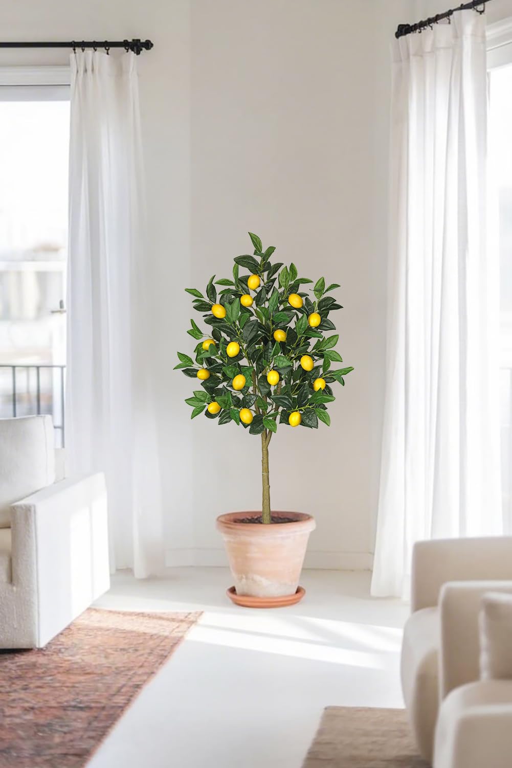 Oairse Piante artificiali, albero di limone, 120 cm, pianta artificiale, decorazione per interni, pianta d'arte come vera in vaso per decorazione da tavolo, ufficio, bagno, camera da letto, soggiorno