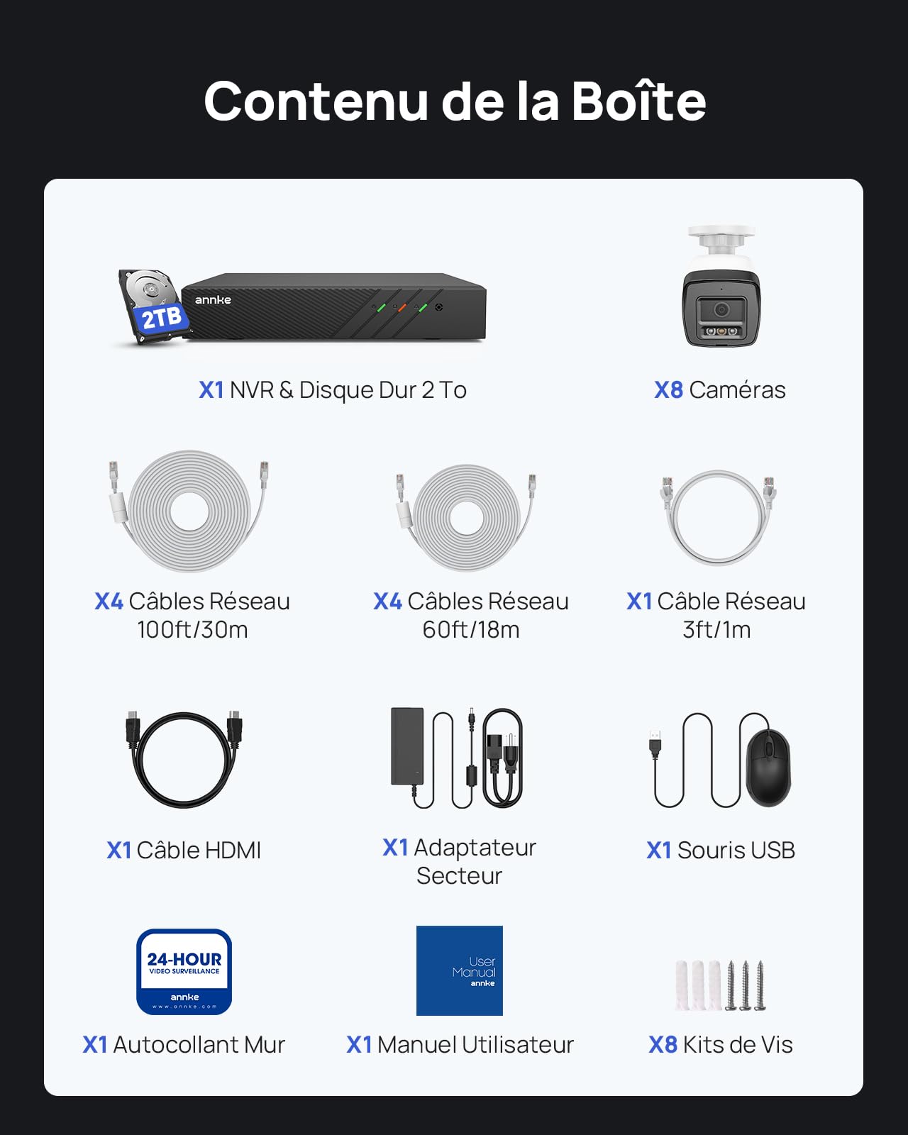 ANNKE Kit de Vidéosurveillance PoE 3K, NVR 4K 8 Canaux HDD 2To