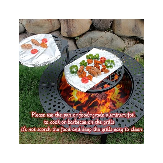 OutVue 36 Inch Fire Pit with 2 Grills, Wood Burning Fire Pits for Outside with Lid, Round Waterproof Cover, BBQ 3 in 1