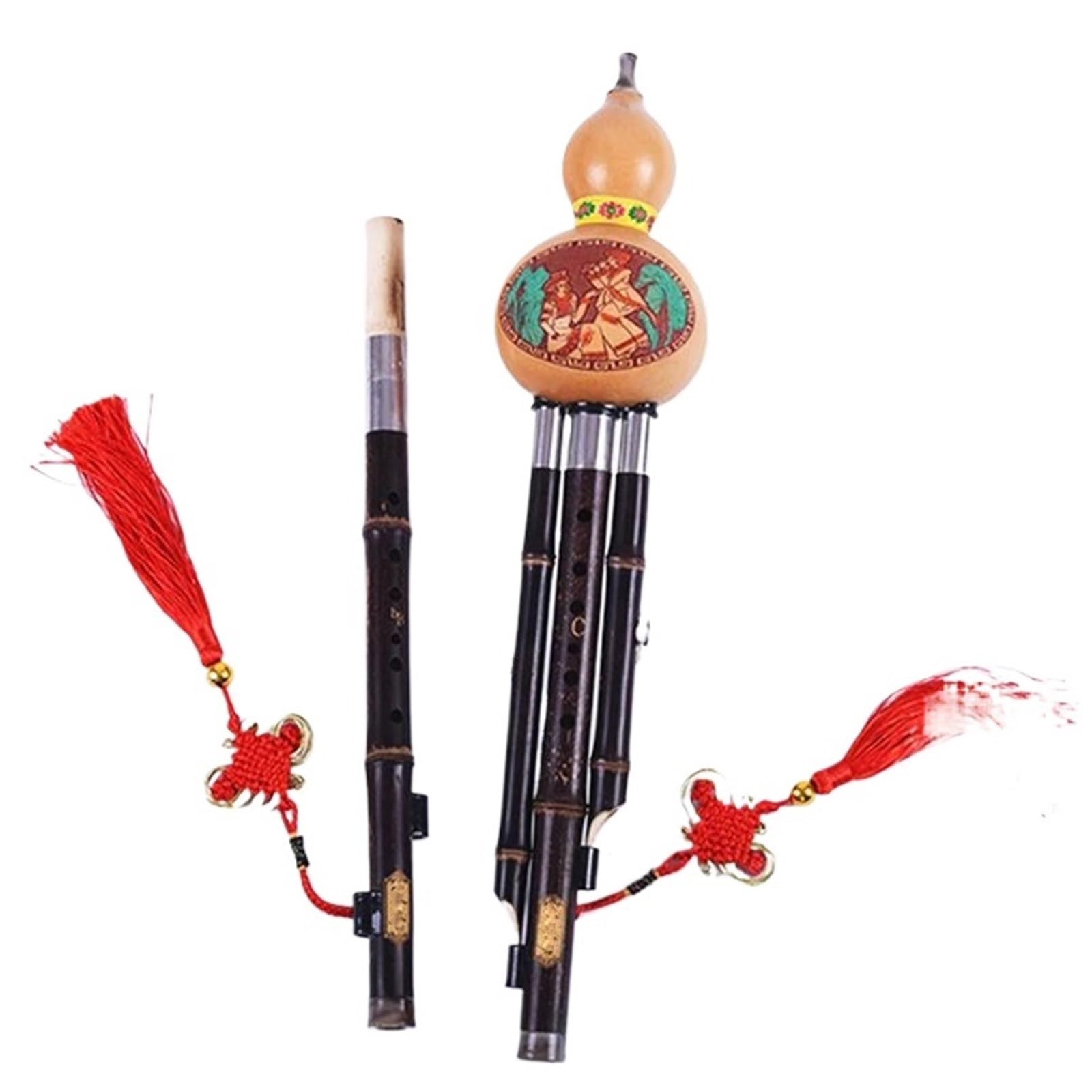 Instrumento De Flauta Hulusi Flauta Hulusi De Dos Tonos Tubo Doble De Bambú Púrpura Llave C Y B Calabaza Instrumento Popular Llave Profesional Calabash F Y G(Bb+c)